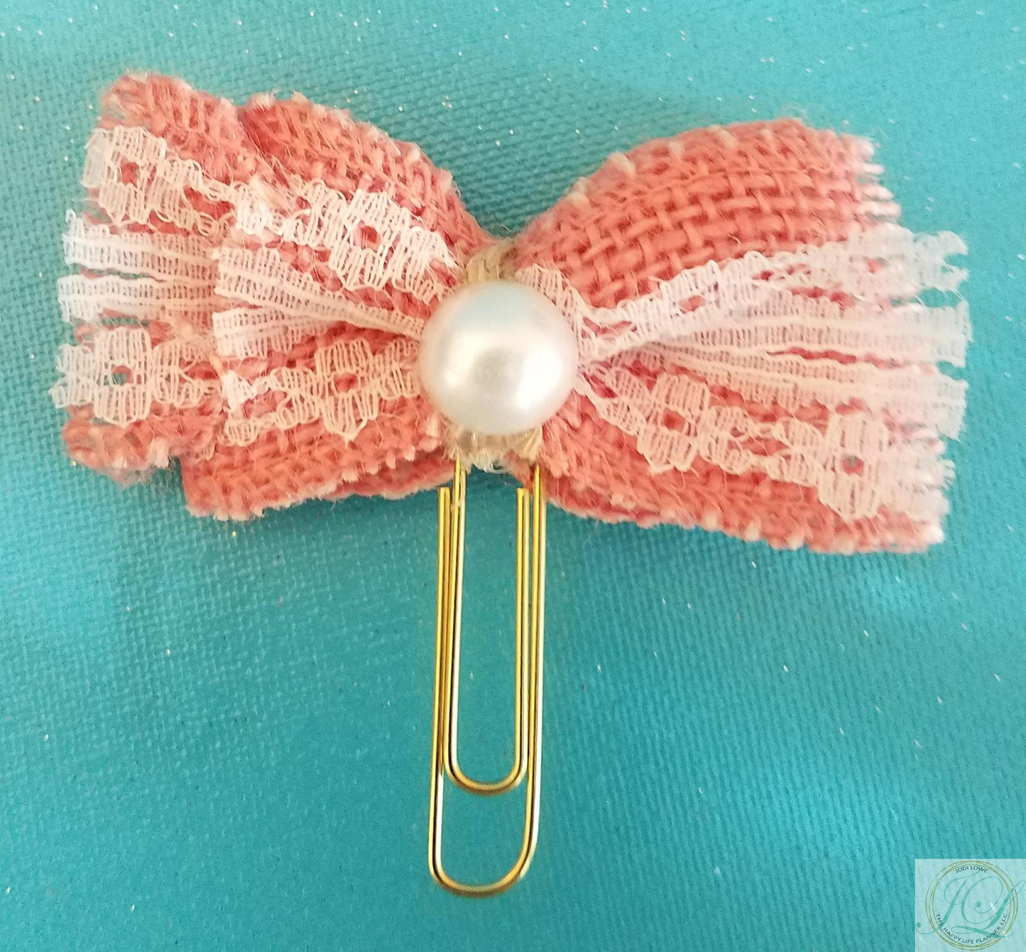 Pink burlap and lace planner clip