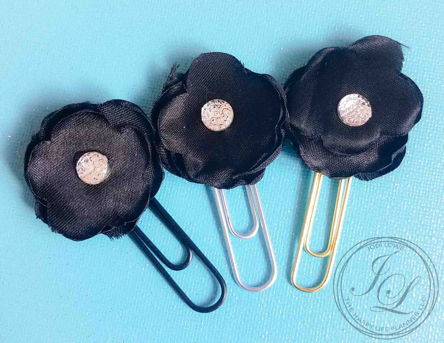 3 Black Flower planner clips
