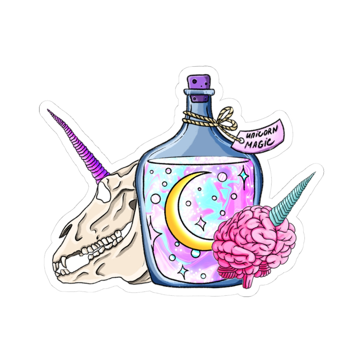 Whimsical Skull & Unicorn Kiss-Cut Stickers, Cute Decor, Laptop Accessories, Gift for Teens, Magical Vibes, Fantasy Stickers