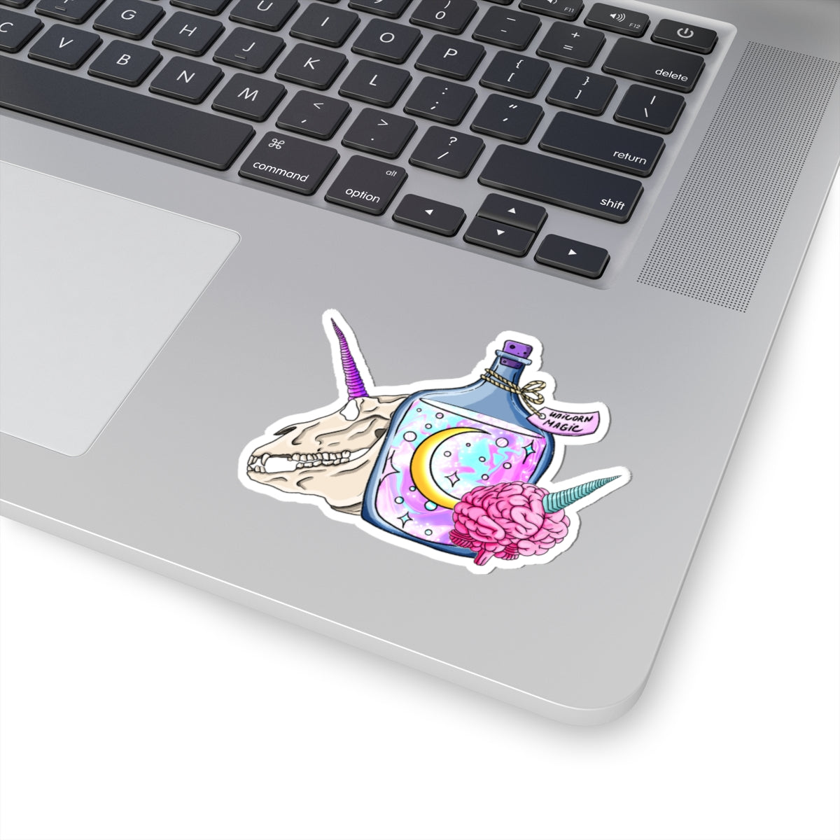 Whimsical Skull & Unicorn Kiss-Cut Stickers, Cute Decor, Laptop Accessories, Gift for Teens, Magical Vibes, Fantasy Stickers