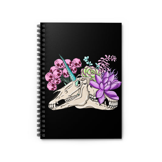 Skull Unicorn Spiral Notebook - Gothic Floral Art, Journal for Creatives, Gifts for Aesthetic Lovers, Unique Stationery, Office Supplies