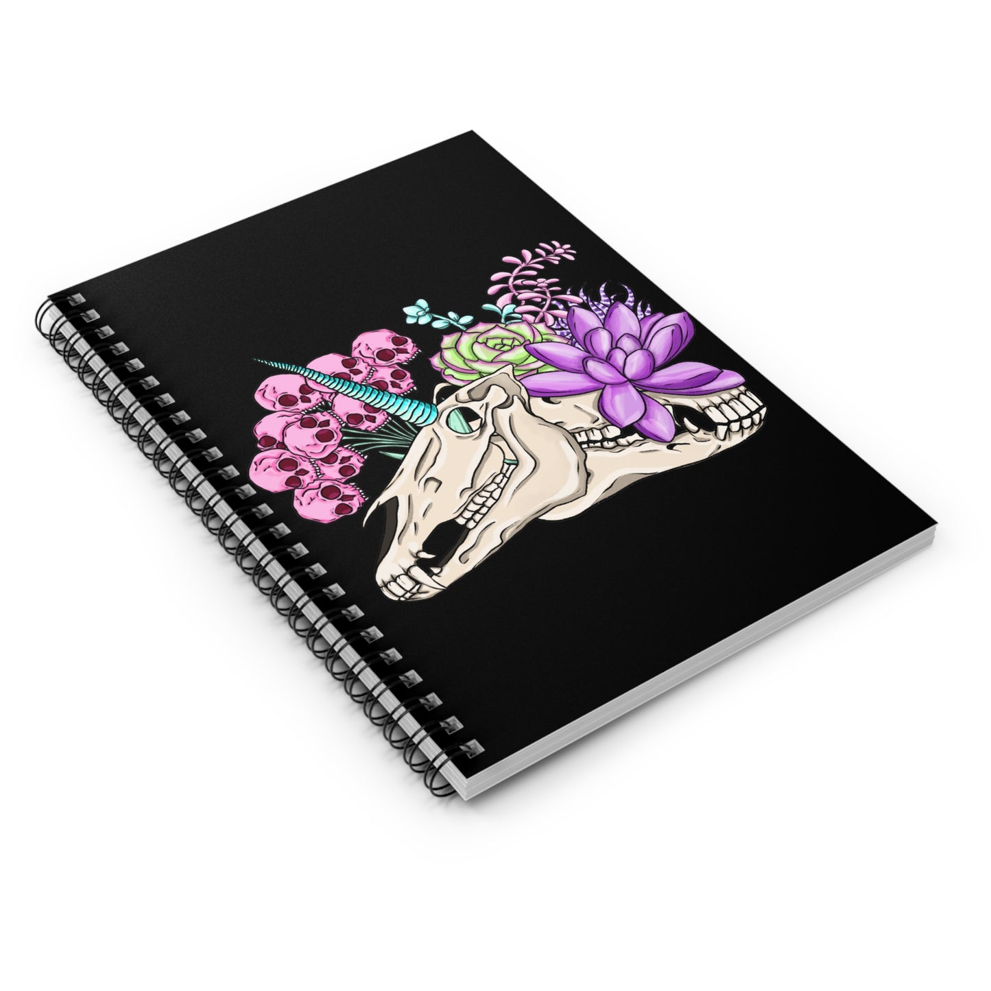 Skull Unicorn Spiral Notebook - Gothic Floral Art, Journal for Creatives, Gifts for Aesthetic Lovers, Unique Stationery, Office Supplies