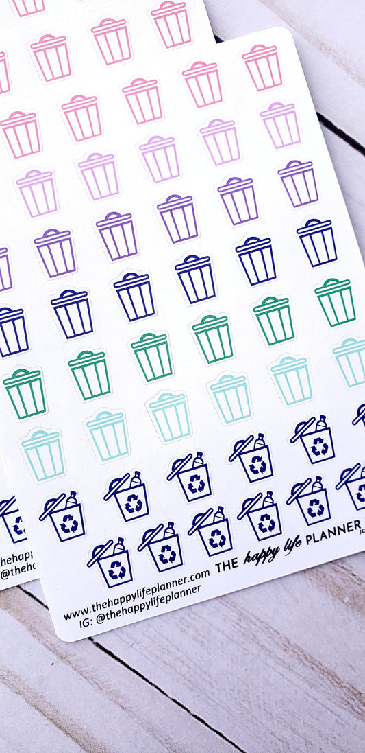 Trash and recycle planner stickers, trash and recycle stickers, planner stickers, functional stickers