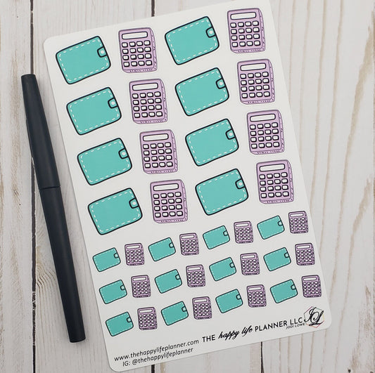 Wallet and Calculator Planner Stickers, Happy Planner Stickers, Planner stickers, sticker kit, notes, note stickers