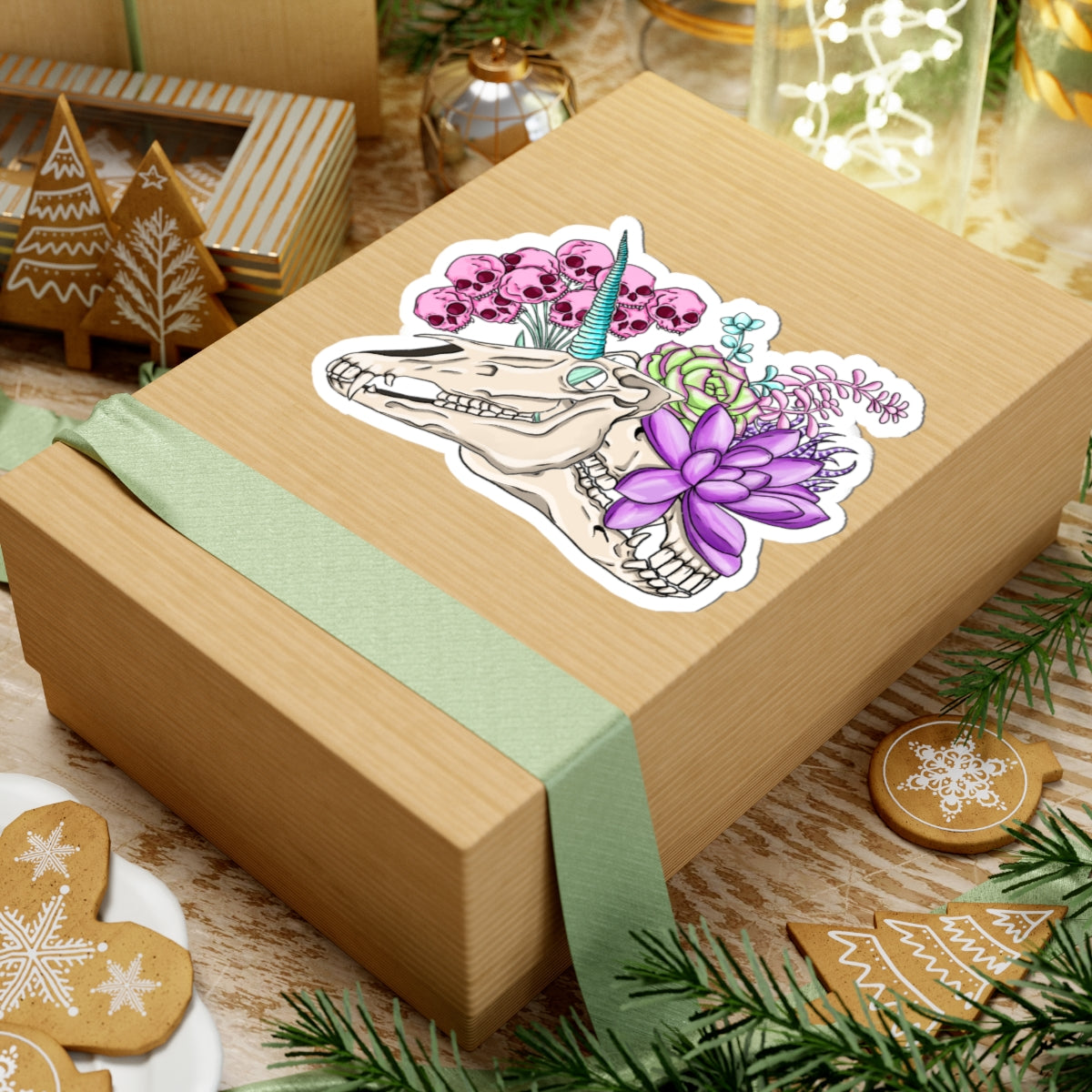 Unique Floral Skull Kiss-Cut Stickers for Boho Decor, Laptop, Scrapbooking, Gifts, Arts & Crafts