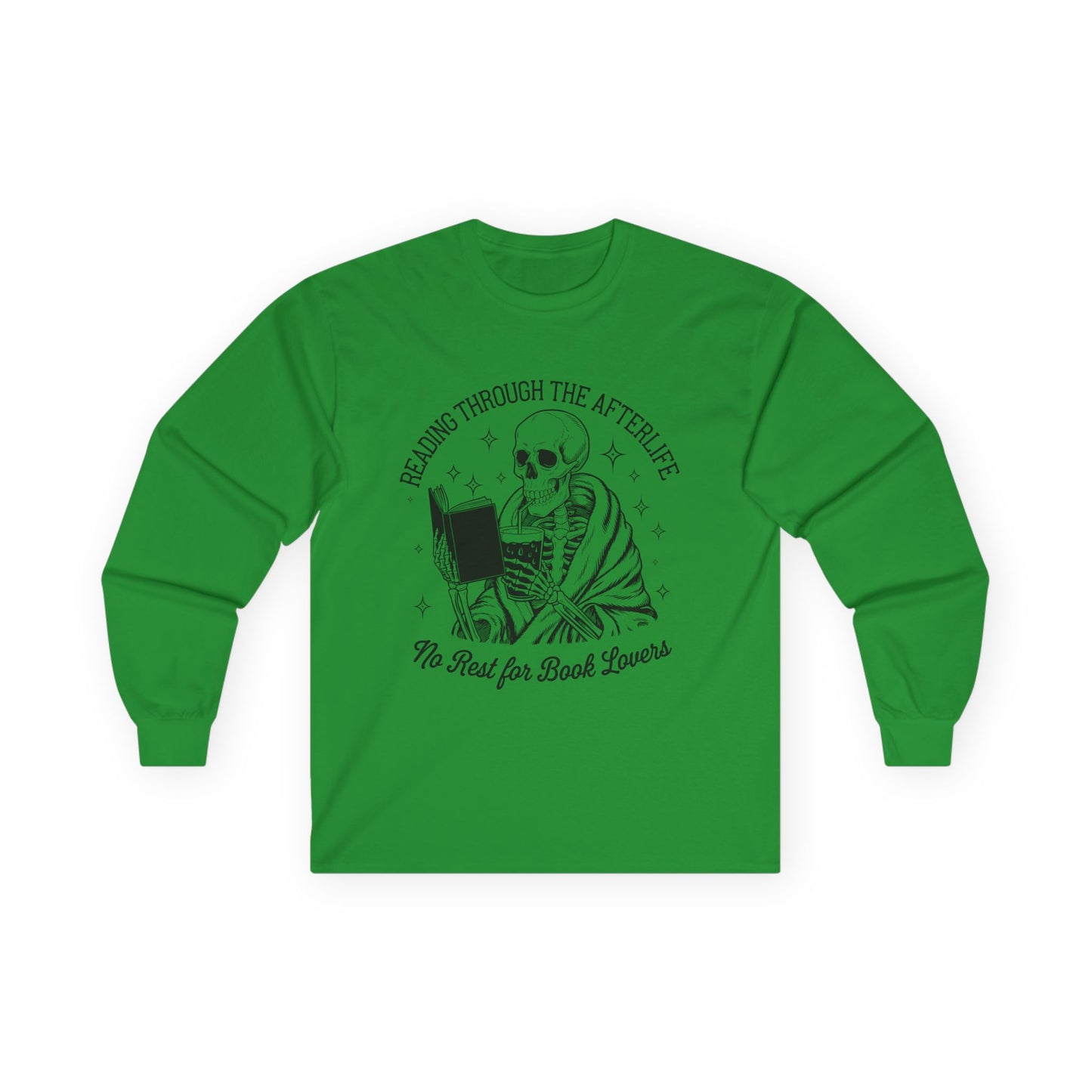 Skeleton Reading Long Sleeve Tee, Perfect for Book Lovers, Halloween Gift, Reading Shirt, Unisex Tee, Literary Apparel, Cozy Shirt