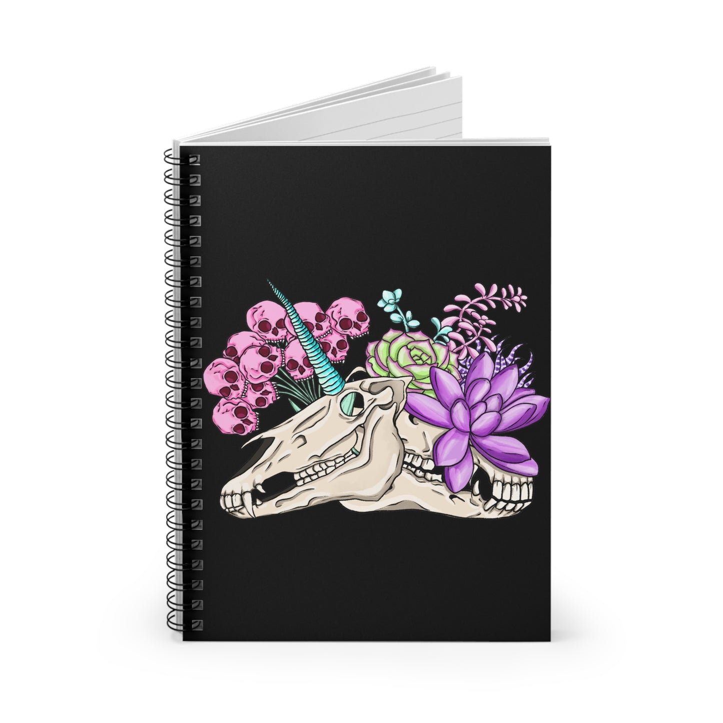 Skull Unicorn Spiral Notebook - Gothic Floral Art, Journal for Creatives, Gifts for Aesthetic Lovers, Unique Stationery, Office Supplies