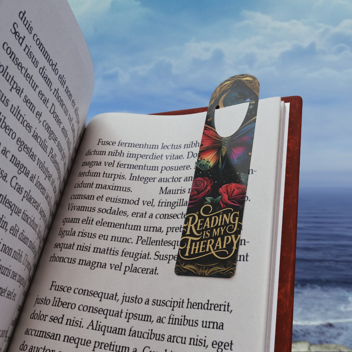 Therapeutic Reading Bookmark, Inspirational Gift for Readers, Reading is My Therapy Bookmark, Book Lover's Accessory, Gothic Style Bookmark