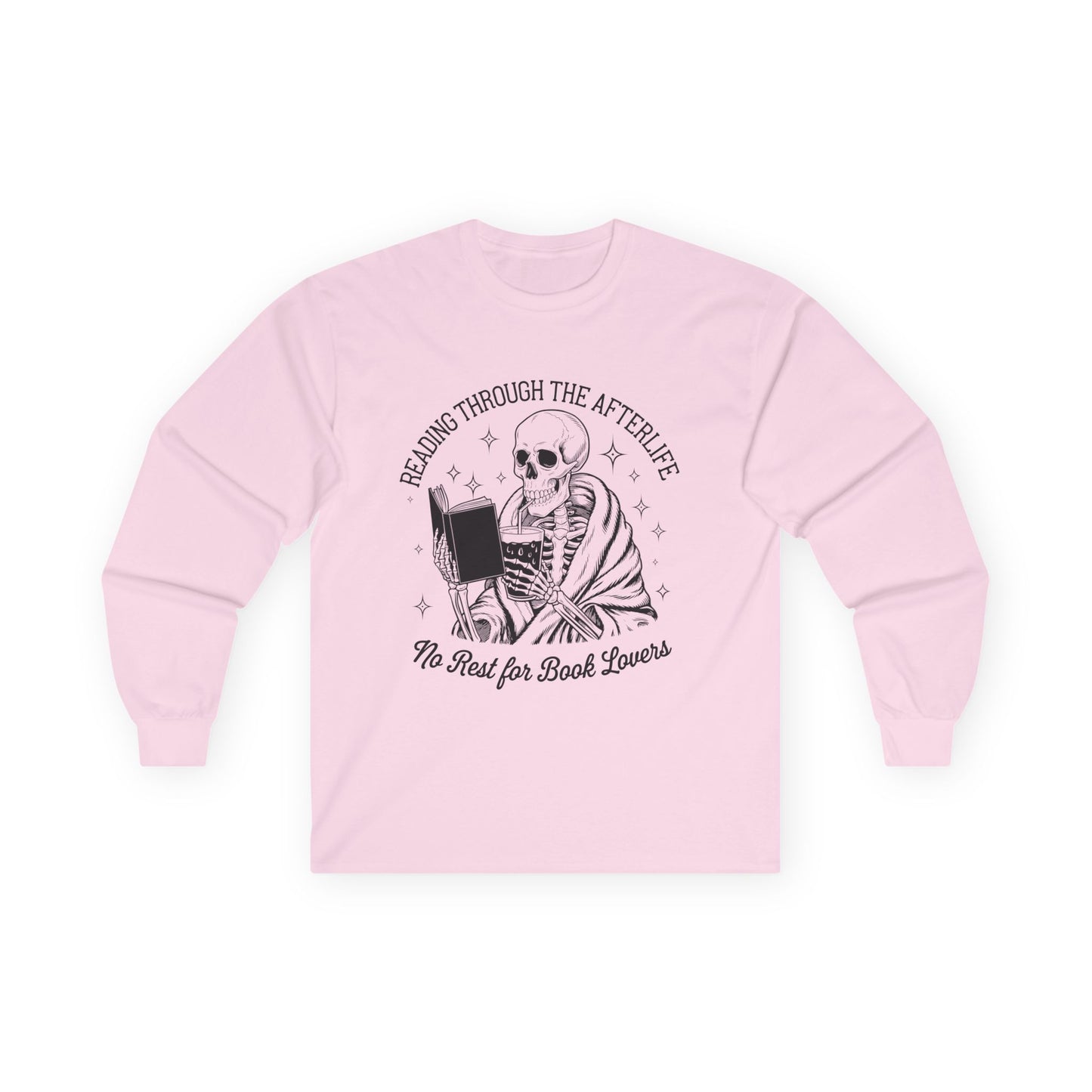 Skeleton Reading Long Sleeve Tee, Perfect for Book Lovers, Halloween Gift, Reading Shirt, Unisex Tee, Literary Apparel, Cozy Shirt