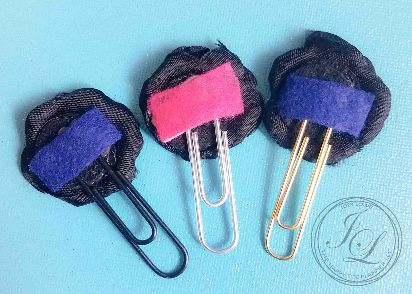 3 Black Flower planner clips