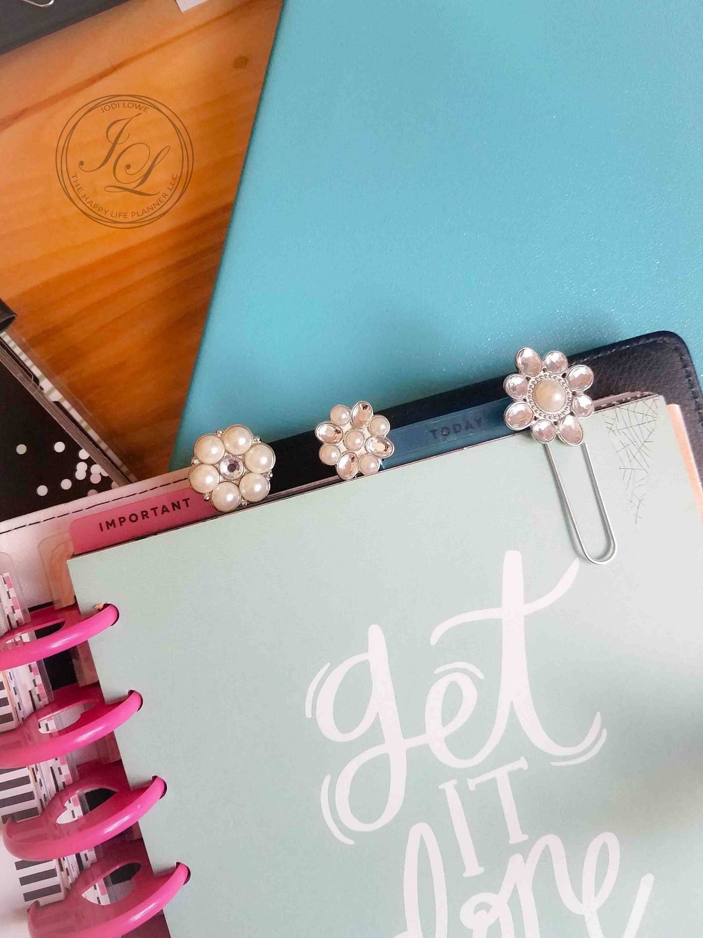 Pearl and Crystal planner clips