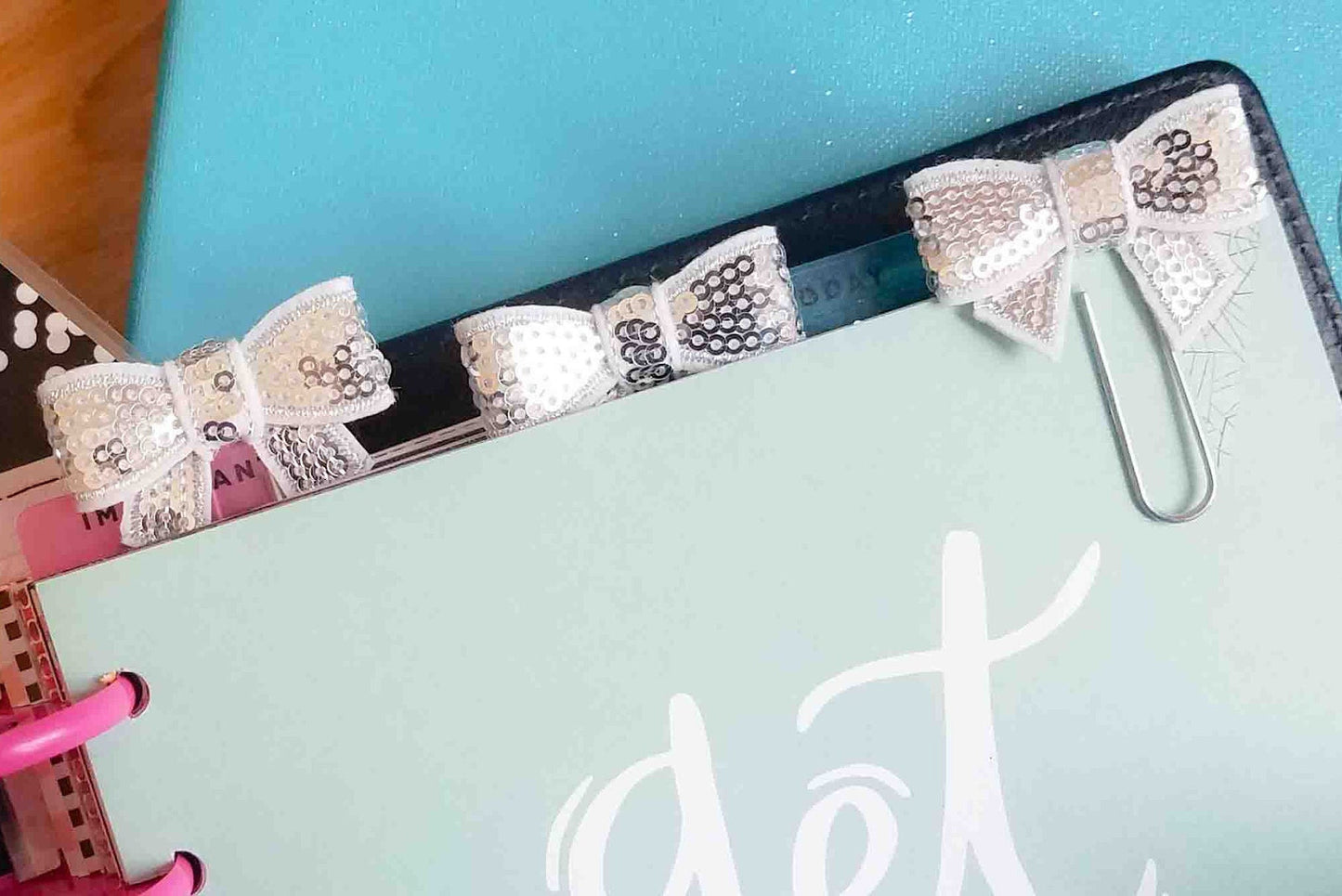 3 Silver bow planner clips