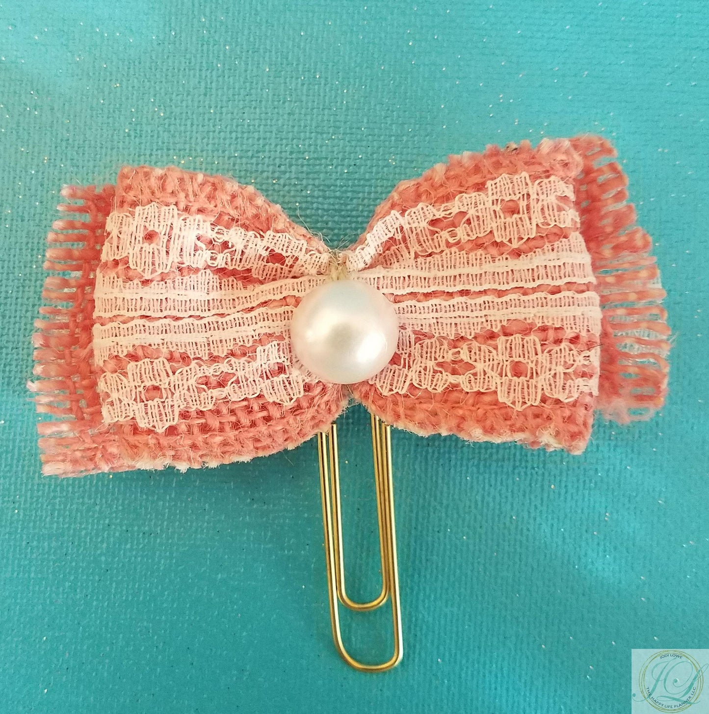 Pink burlap and lace planner clip
