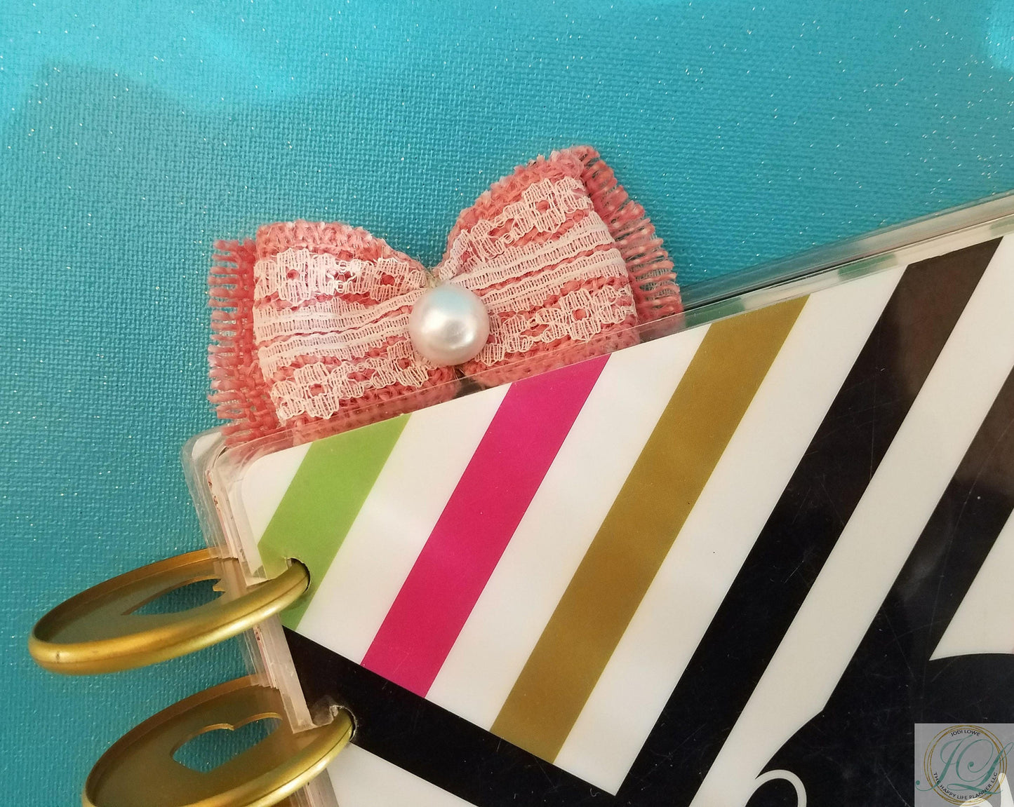 Pink burlap and lace planner clip